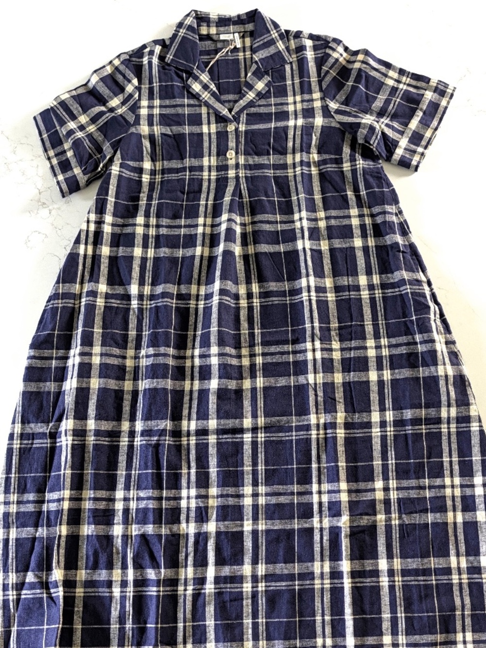 TOAST Womens 6 Check Linen Cotton Swing Dress Blue Soya Plaid Camp Collar NWT
